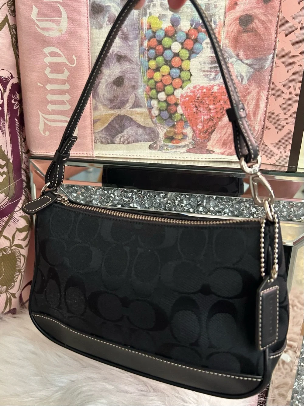 Y2K Vintage COACH 6094 Demi Black Signature Logo Baguette Bag